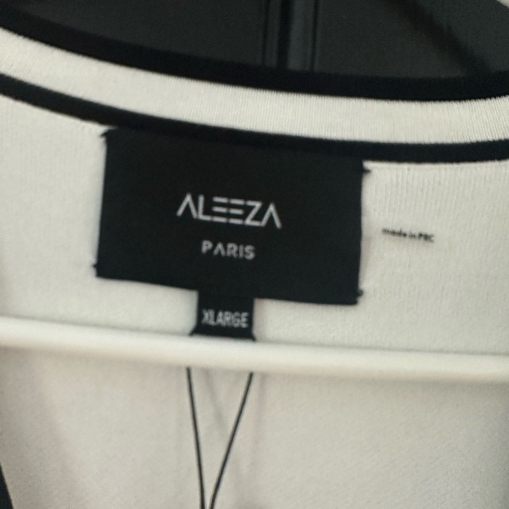 Aleeza Paris White Cardigan Dress with Black Trim Midi Length - Picture 6 of 9